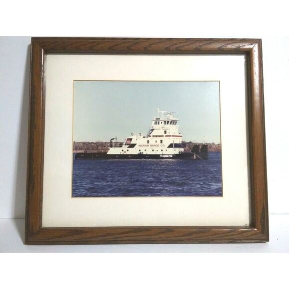 Framed Matted Photo Ingram Barge Les Sutton Barge River Mississippi - Picture 1 of 9